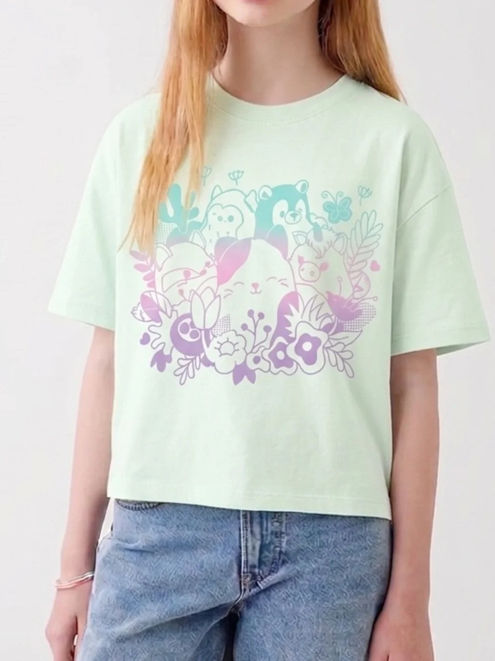 Gap Kids Squishmallow Graphic Boxy Tee in Pastel Mint Green